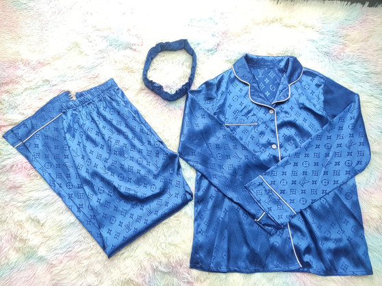 LV long sleeve satin PJ set - Blue