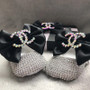 BLACK  Newborn/Baby Chanel Rhinestone shoes+Headband