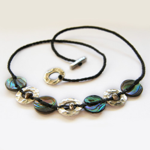Paua and silver amionga necklace, Justin Ferguson,