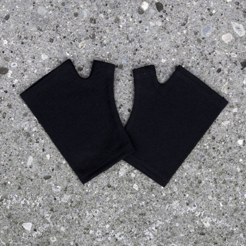 merino gloves, plain black, Kate Watts, hobo length.