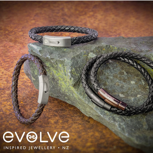 Evolve Latitude leather bracelets.