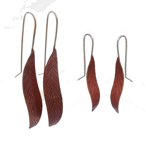 copper leaf earring - large by NZ jewellery designer Nick Feint, Stone Arrow