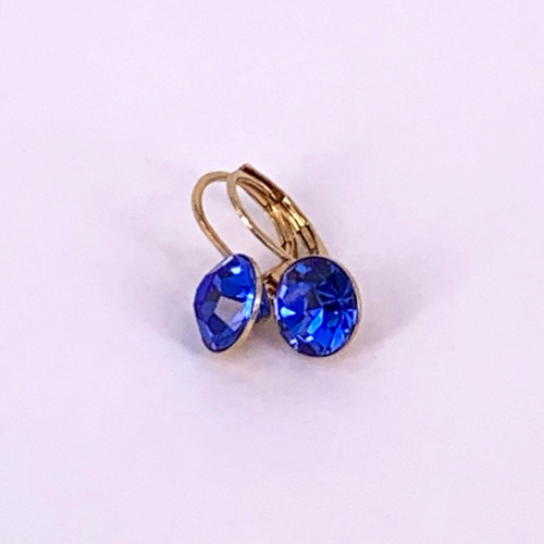 Yellow Gold  Swarovski Crystal Loops - Sapphire