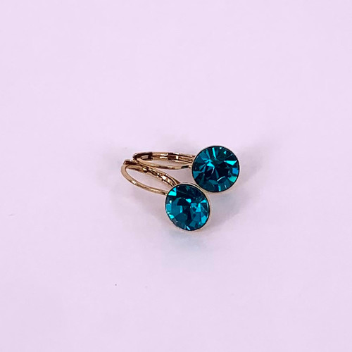 Yellow Gold  Swarovski Crystal Loops - Blue Zircon