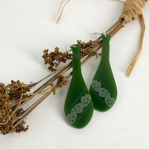 SoNZ earrings - Mere design in Pounamu green resin