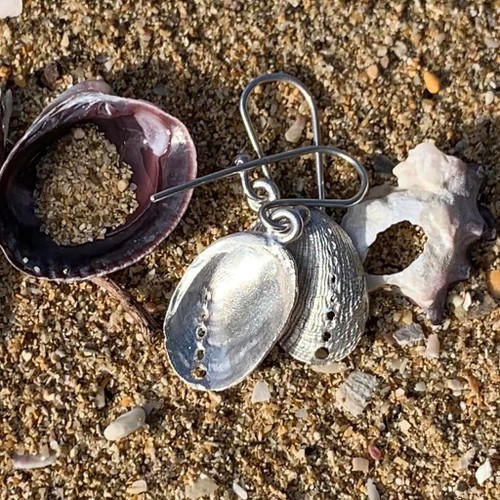 Sterling silver paua shell earrings.