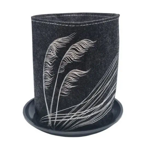 Eco felt growbag from Jo Luping Design. Toetoe in dark design
