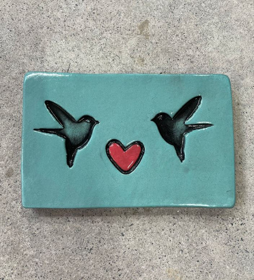 Large Tile - 2 Birds with Heart Blue