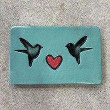 Large Tile - 2 Birds with Heart Blue