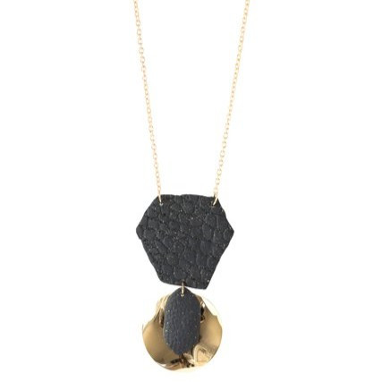 Large Black and Gold Disk Necklace