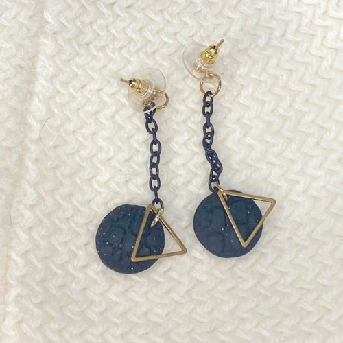 Black and Gold Triangle Drop Earrings