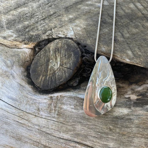 Silver half polished pounamu necklace