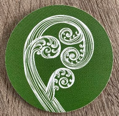 Ponga ivory on green coaster by Jo Lupin