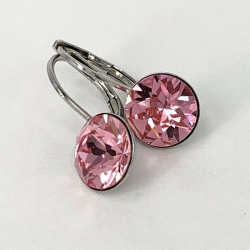 Light rose coloured swarovski crystal loop earrings, Isa Dambeck,