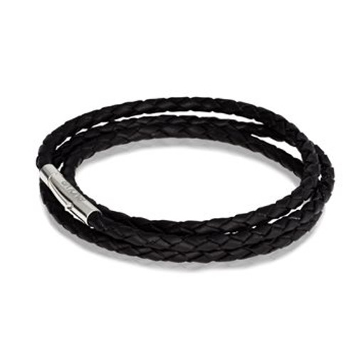 Triple twist black leather charm bracelet from Evolve New Zealand.