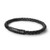 Evolve Latitude black leather bracelet with matte black stainless steel clasp.
