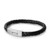 Evolve Latitude black leather bracelet with a stainless steel clasp.