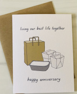 "Living Our Best Life" Takeout Anniversary, Blank Greeting Card "Living Our Best Life" Takeout Anniversary, Blank Greeting Card