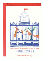 Caged Love Birds Valentine, Blank Greeting Card Caged Love Birds Valentine, Blank Greeting Card