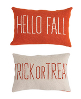 "Hello Fall"/"Trick or Treat" Two-Sided Knitted Pillow, 24"x16" "Hello Fall"/"Trick or Treat" Two-Sided Knitted Pillow, 24"x16"