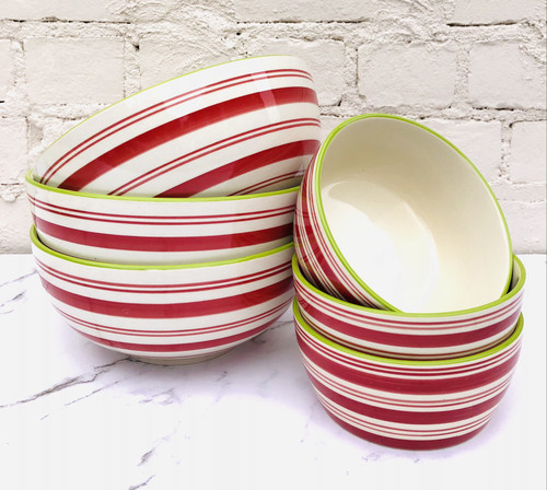 Red & Green Striped Bowl--CHOOSE SIDE
