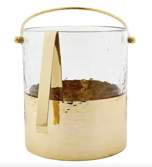 Gold Hammered Glass Ice Bucket with Tongs
