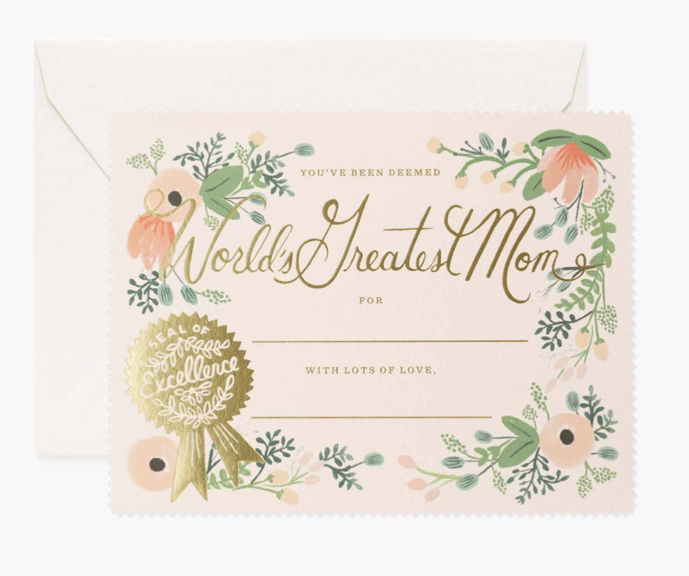 Greatest Mom Certificate, Rifle Paper Co. Blank Greeting Card