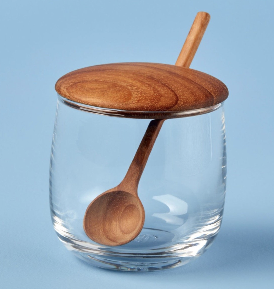 Glass Jar with Teak Lid & Spoon