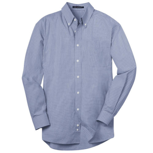 Embroidered Plaid Pattern Easy Care Shirt-TI