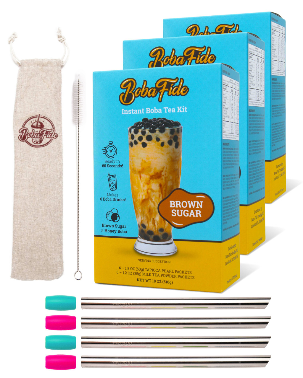 Brown Sugar Boba Tea Kit Gift Set (3 Pack)