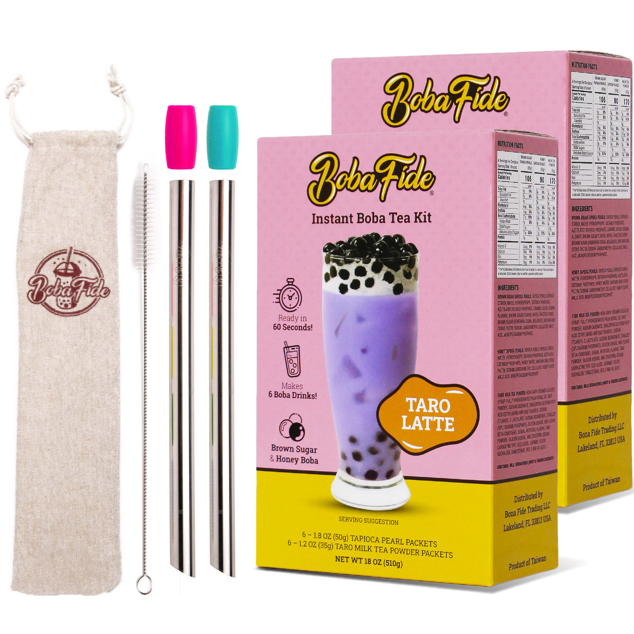 Taro Latte Boba Tea Kit Gift Set (3 Pack)