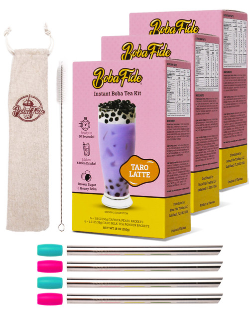 Taro Latte Boba Tea Kit Gift Set (3 Pack)