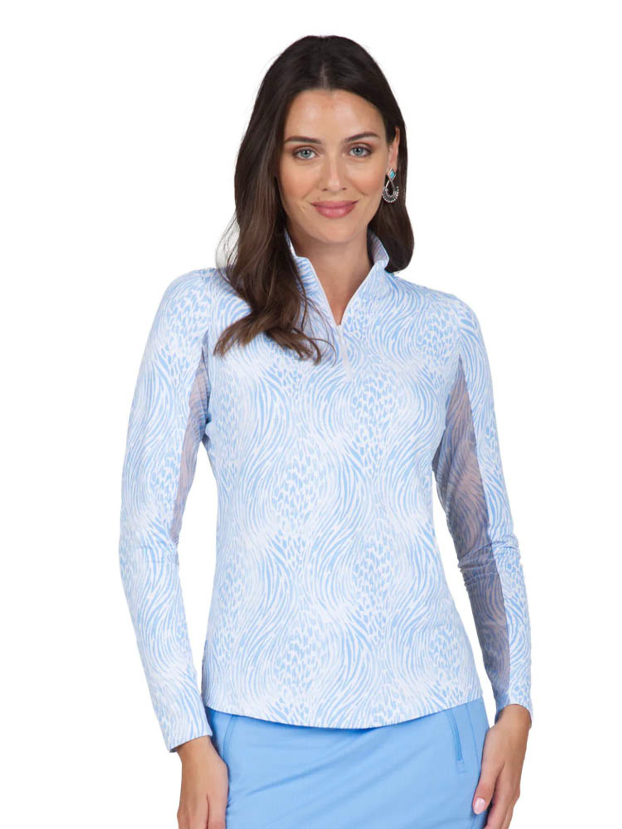 IBKUL Alena Print Long Sleeve Mock Neck Top - Peri/White - Womens | GolfBox