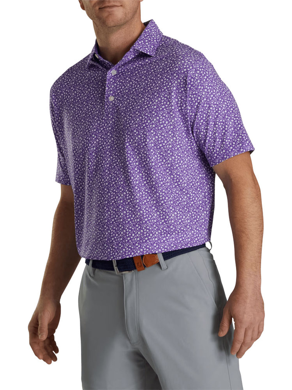 FootJoy Lisle Tossed Tulips Golf Shirt - Violet/White | GolfBox