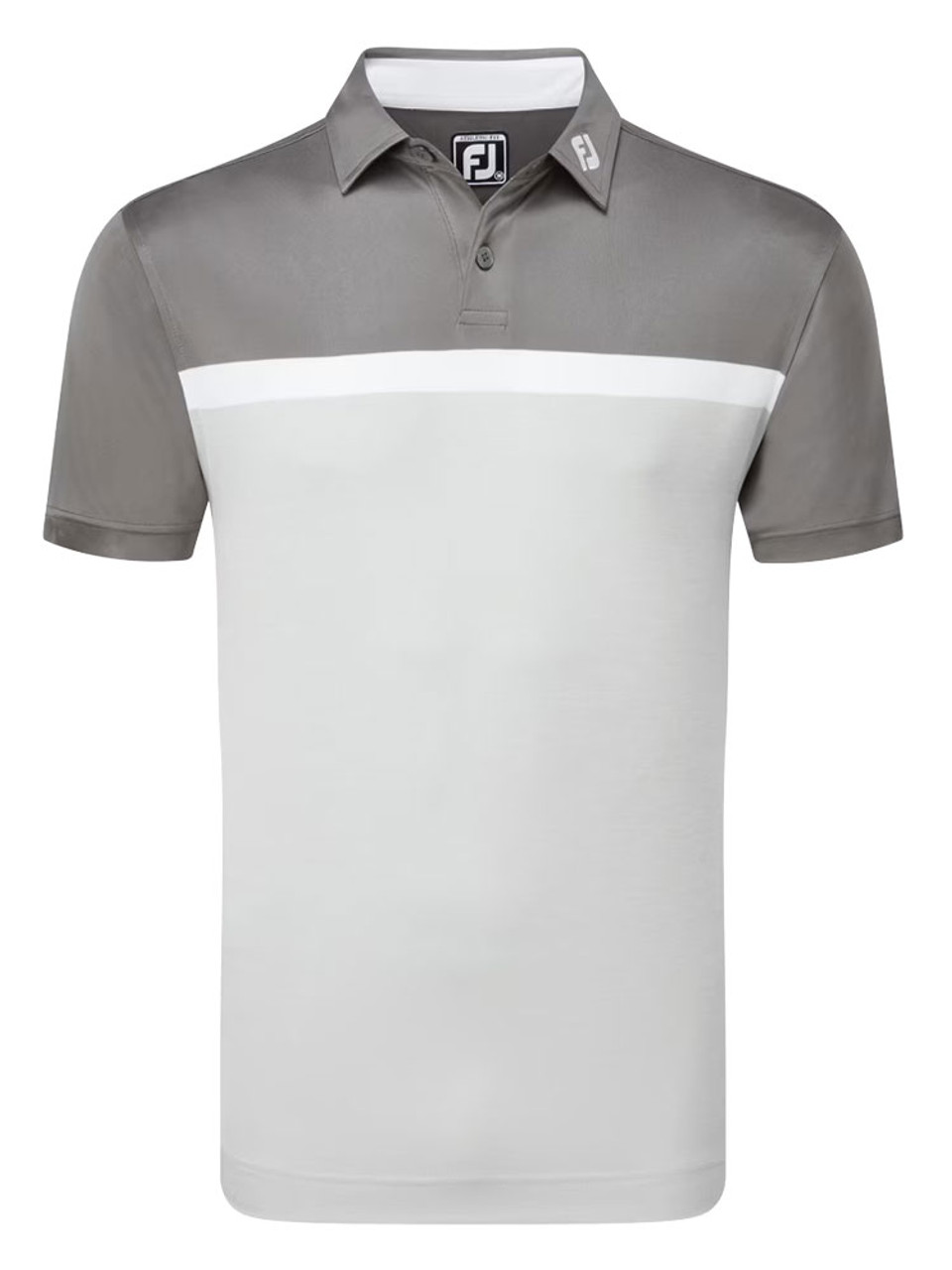 FootJoy Lisle Colour Block Golf Shirt (Athletic Fit) Grey Cliff/Gravel/White