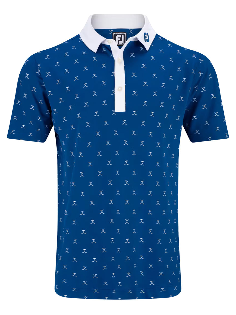 FootJoy Stretch Pique With Golf Print Golf Shirt (Athletic Fit) Blue/White