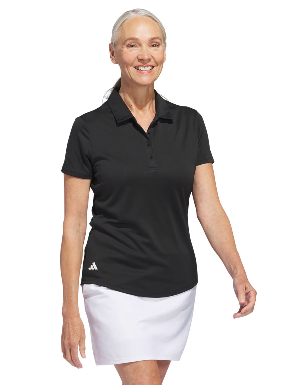adidas Womens Solid Performance Short Sleeve Polo Shirt Black