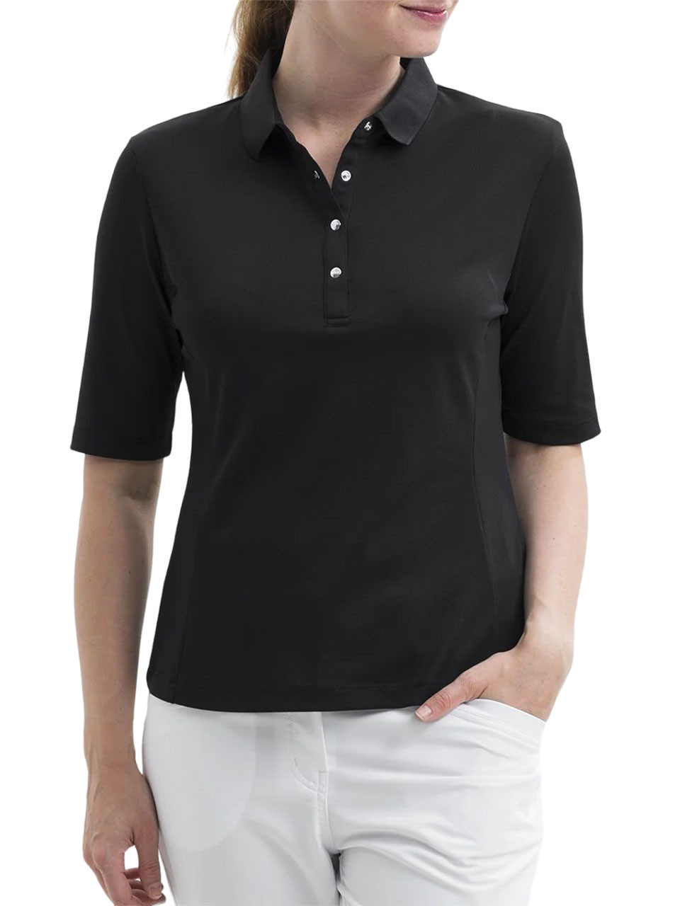 Nivo Women's Nina 3/4 Sleeve Polo Black GolfBox