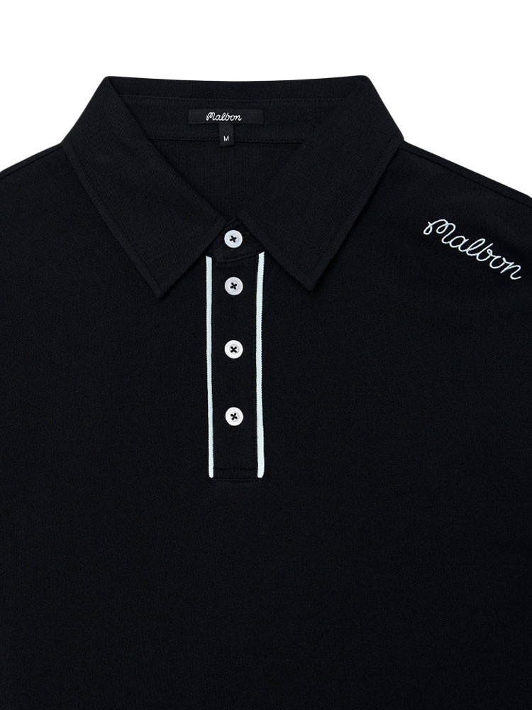 Malbon x Jesper Parnevik Long Sleeve Modal Pique Polo - Black