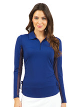 IBKUL Adjustable Long Sleeve Zip Polo - Navy