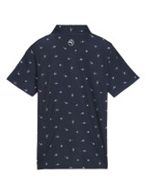 Puma JR Boy's MATTR Skulls Golf Polo - Deep Navy/Melon Punch