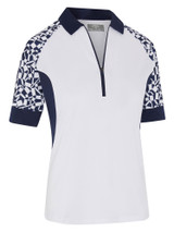 Callaway Women's Two-Tone Geo Half Sleeve Zip Polo - Brilliant White