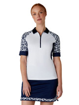 Callaway Women's Two-Tone Geo Half Sleeve Zip Polo - Brilliant White