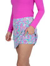 IBKUL Gloria Print Layered Skort (17.25") - Hot Pink/Turquoise
