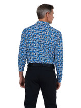IBKUL Chaos Print Long Sleeve Polo - Royal/Black