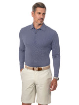 IBKUL Mini Check Print Long Sleeve Polo (Modern Fit) - Navy/White