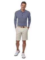 IBKUL Mini Check Print Long Sleeve Polo (Modern Fit) - Navy/White