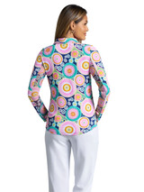 IBKUL Leona Print Long Sleeve Zip Polo - Navy Multi
