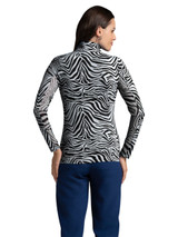 IBKUL Cecila Print Long Sleeve Mock Neck Top - Black/White