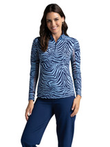 IBKUL Cecila Print Long Sleeve Mock Neck Top - Navy/Peri